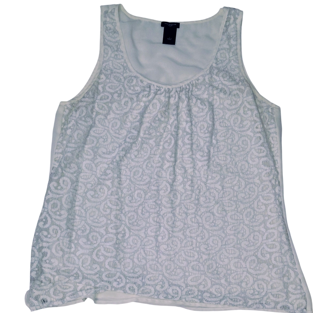 Ann Taylor White Patterned Tank Top